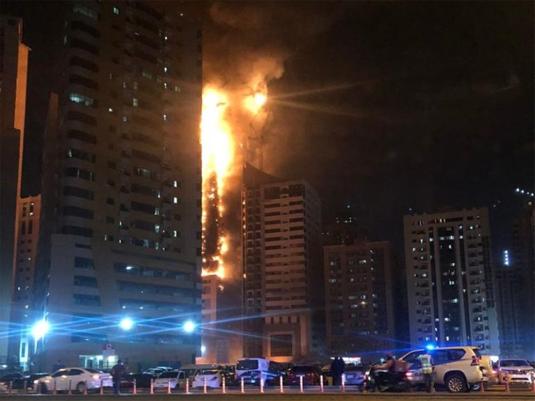 Seven injured in a massive fire at Sharjah tower, more than 250 families evacuated